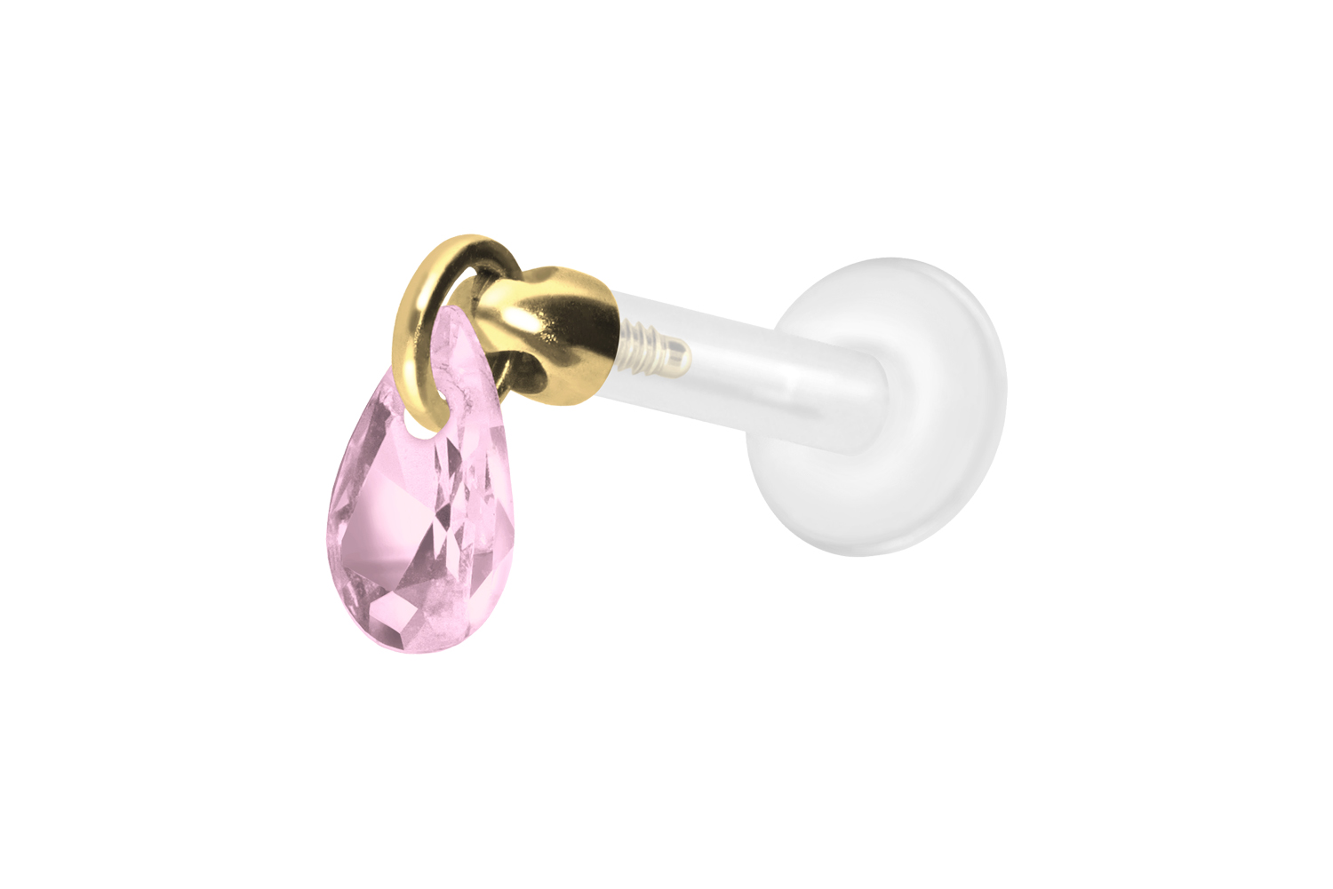 PTFE Labret Piercing mit Innengewinde + Titan-Aufsatz KRISTALLTROPFEN